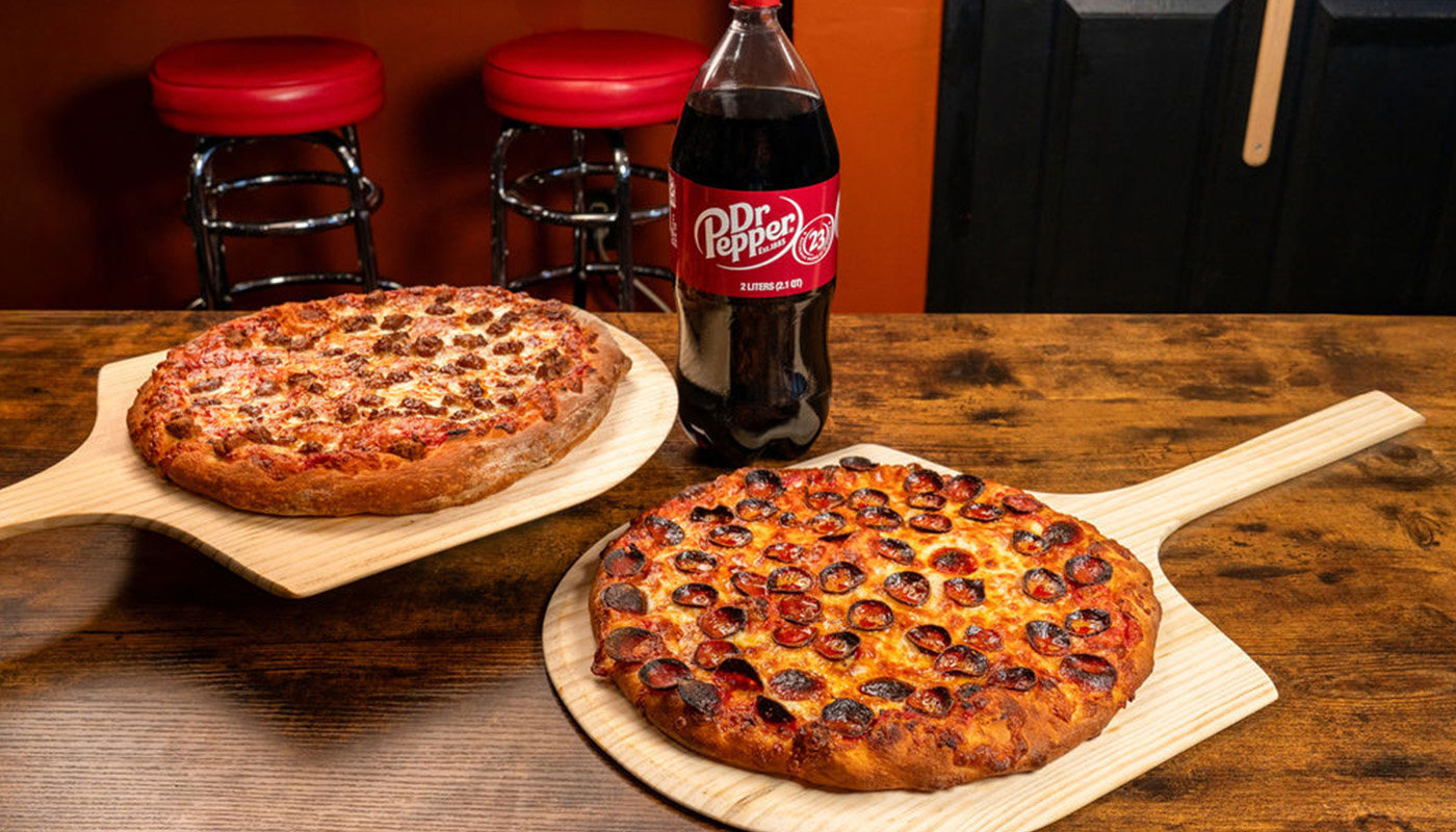 2 MEDIUM PIZZAS & 2 LITER image